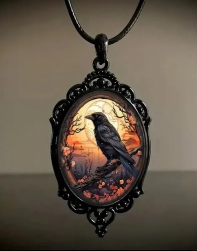 Collana pendente corvo wiccan - collana,