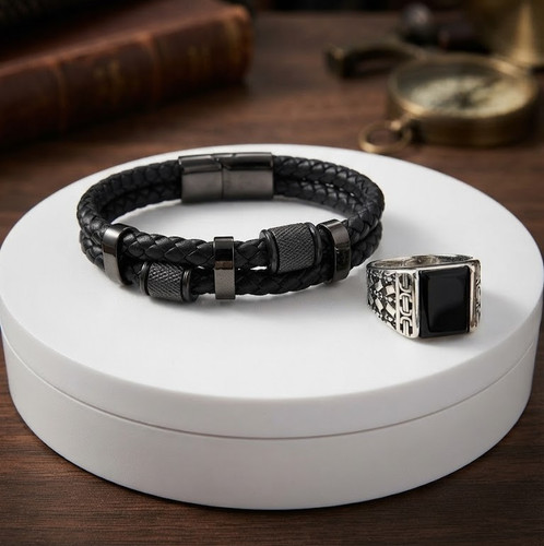 Set uomo bracciale - pelle, e