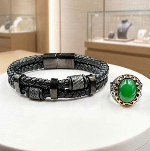 Set uomo bracciale pelle - uomo, in